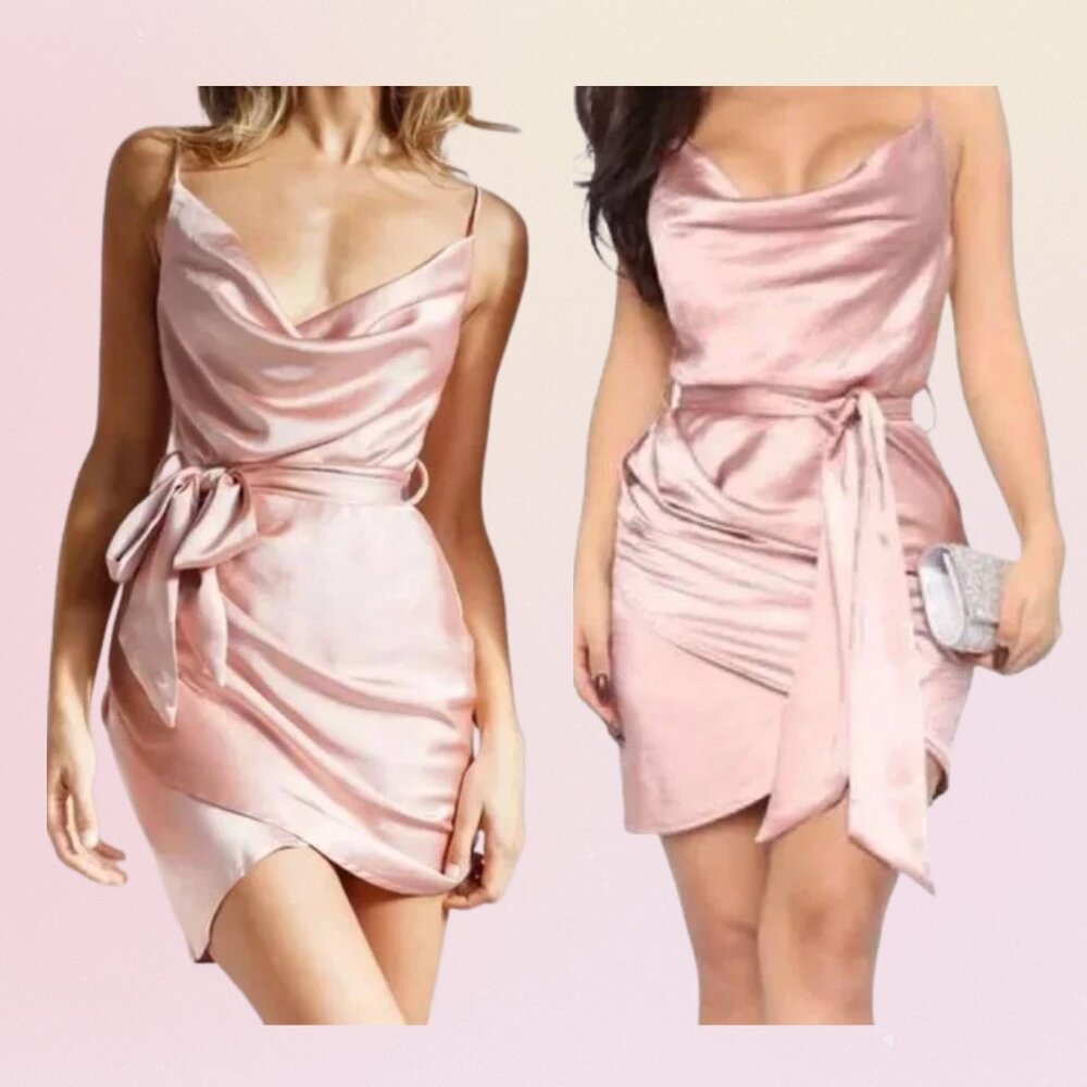 Fashion Nova Satin Dress w/ Waist Tie – Mauve (M)